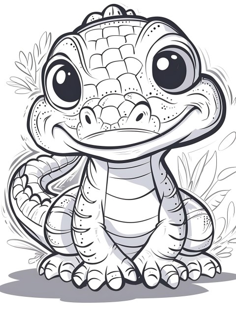 Cute Alligator Coloring Book Pages Simple Hand Drawn Animal illustration Line Art Outline Black and White (119)