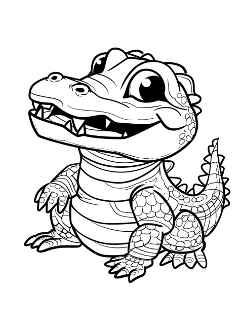 Cute Alligator Coloring Book Pages Simple Hand Drawn Animal illustration Line Art Outline Black and White (48)