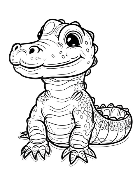 Cute Alligator Coloring Book Pages Simple Hand Drawn Animal illustration Line Art Outline Black and White (28)