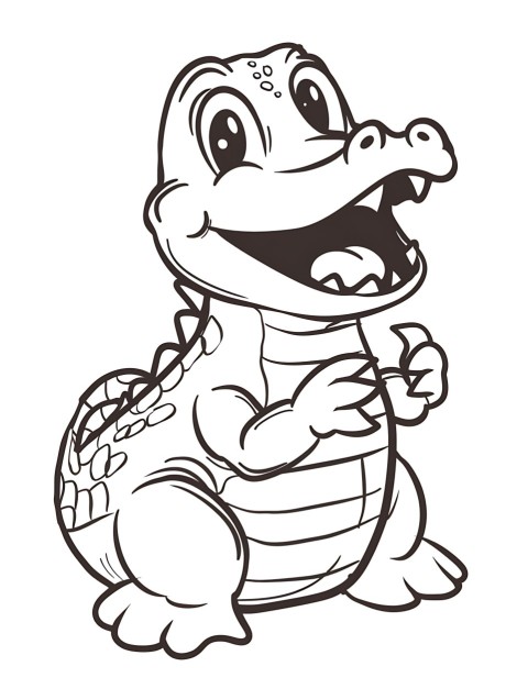Cute Alligator Coloring Book Pages Simple Hand Drawn Animal illustration Line Art Outline Black and White (11)