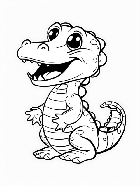 Cute Alligator Coloring Book Pages Simple Hand Drawn Animal illustration Line Art Outline Black and White (65)