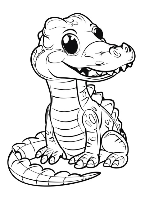 Cute Alligator Coloring Book Pages Simple Hand Drawn Animal illustration Line Art Outline Black and White (73)