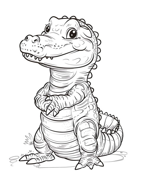 Cute Alligator Coloring Book Pages Simple Hand Drawn Animal illustration Line Art Outline Black and White (92)