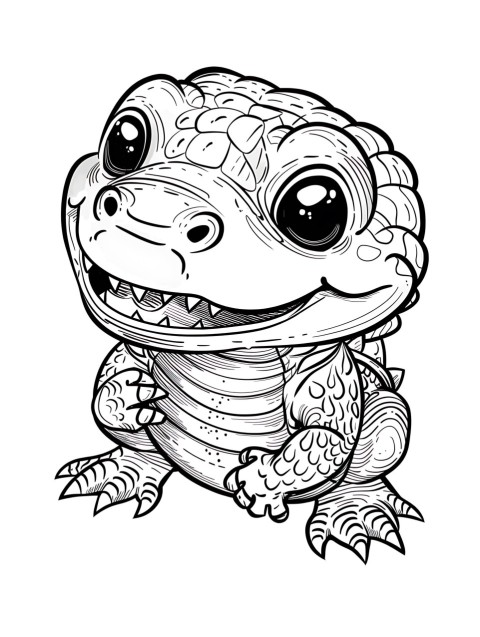 Cute Alligator Coloring Book Pages Simple Hand Drawn Animal illustration Line Art Outline Black and White (95)