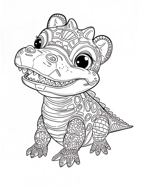 Cute Alligator Coloring Book Pages Simple Hand Drawn Animal illustration Line Art Outline Black and White (64)
