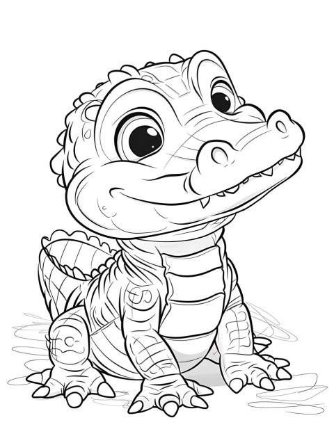 Cute Alligator Coloring Book Pages Simple Hand Drawn Animal illustration Line Art Outline Black and White (84)
