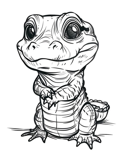 Cute Alligator Coloring Book Pages Simple Hand Drawn Animal illustration Line Art Outline Black and White (93)