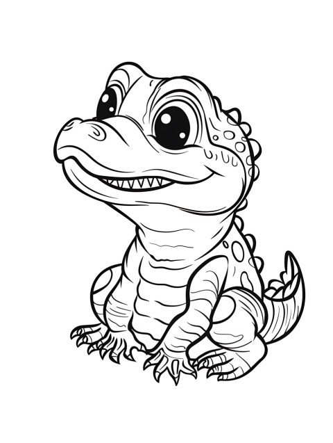 Cute Alligator Coloring Book Pages Simple Hand Drawn Animal illustration Line Art Outline Black and White (105)