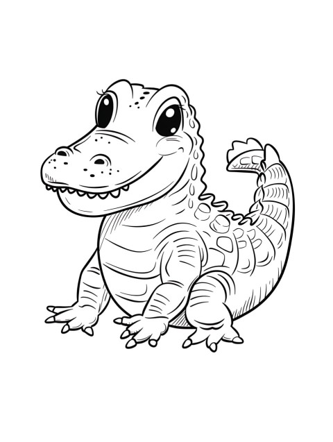 Cute Alligator Coloring Book Pages Simple Hand Drawn Animal illustration Line Art Outline Black and White (117)