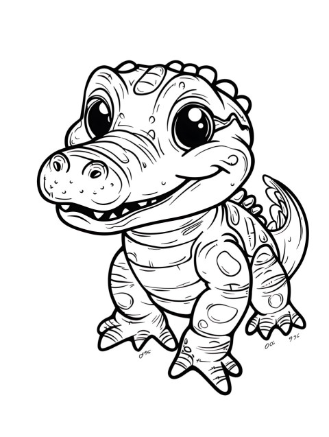 Cute Alligator Coloring Book Pages Simple Hand Drawn Animal illustration Line Art Outline Black and White (126)