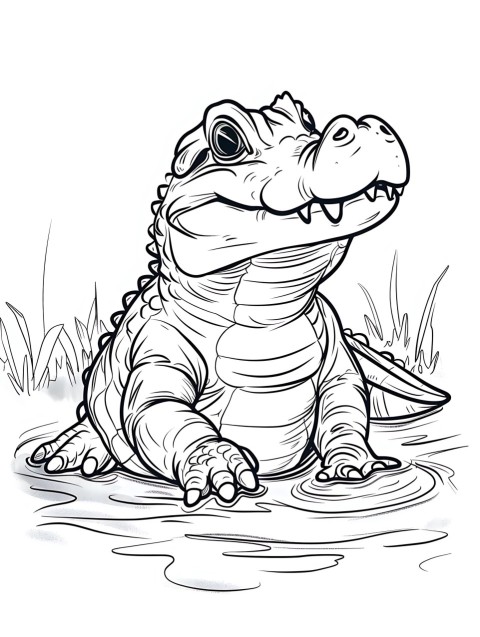 Cute Alligator Coloring Book Pages Simple Hand Drawn Animal illustration Line Art Outline Black and White (122)