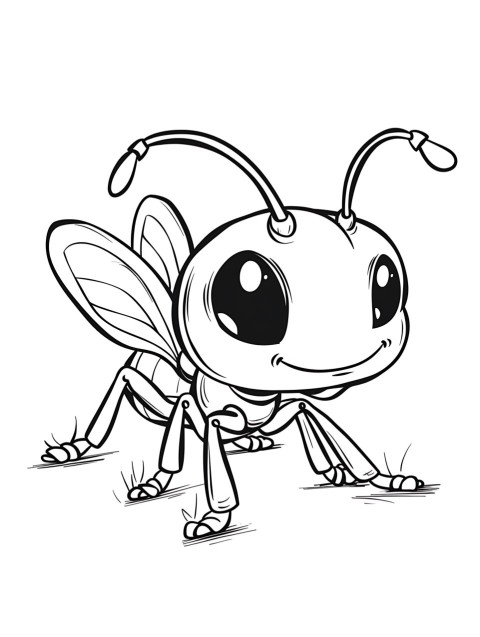 Cute Ant Coloring Book Pages Simple Hand Drawn Animal illustration Line Art Outline Black and White (122)