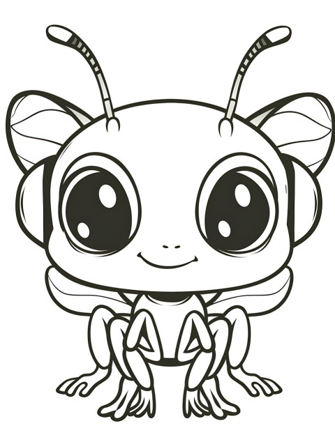 Cute Ant Coloring Book Pages Simple Hand Drawn Animal illustration Line Art Outline Black and White (156)