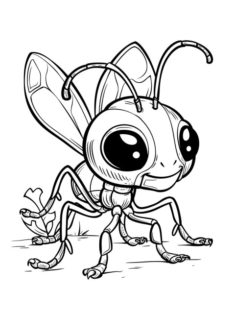 Cute Ant Coloring Book Pages Simple Hand Drawn Animal illustration Line Art Outline Black and White (161)