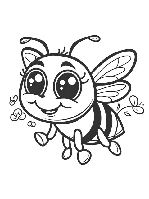 Cute Bee Coloring Book Pages Simple Hand Drawn Animal illustration Line Art Outline Black and White (2)