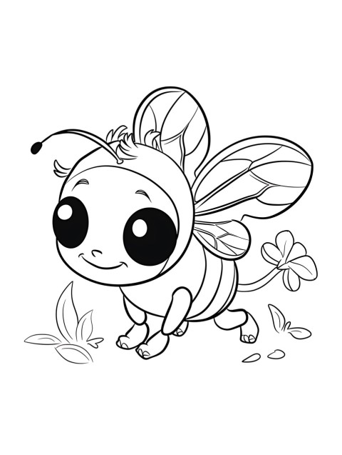 Cute Bee Coloring Book Pages Simple Hand Drawn Animal illustration Line Art Outline Black and White (35)