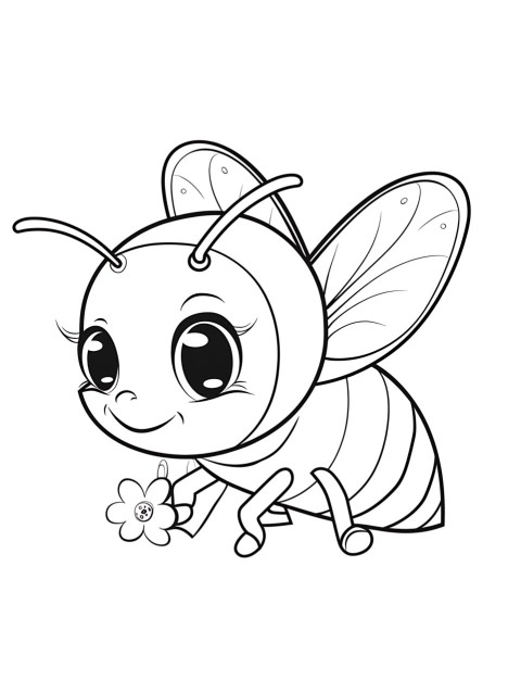 Cute Bee Coloring Book Pages Simple Hand Drawn Animal illustration Line Art Outline Black and White (34)