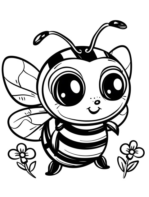 Cute Bee Coloring Book Pages Simple Hand Drawn Animal illustration Line Art Outline Black and White (49)