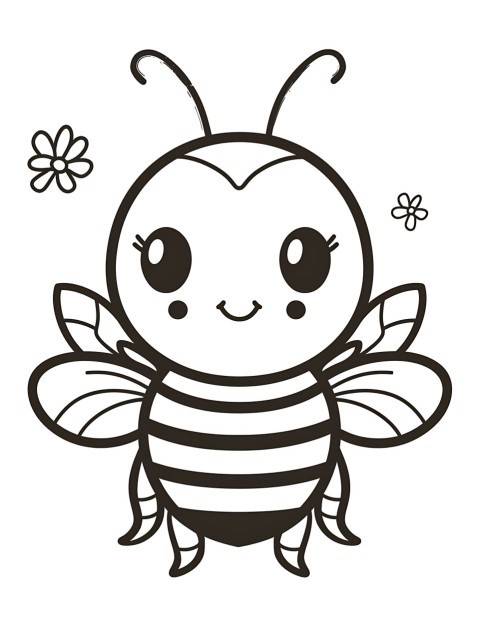 Cute Bee Coloring Book Pages Simple Hand Drawn Animal illustration Line ...