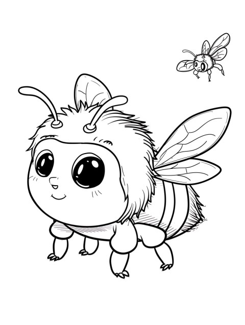 Cute Bee Coloring Book Pages Simple Hand Drawn Animal illustration Line Art Outline Black and White (10)