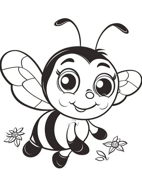 Cute Bee Coloring Book Pages Simple Hand Drawn Animal illustration Line Art Outline Black and White (41)
