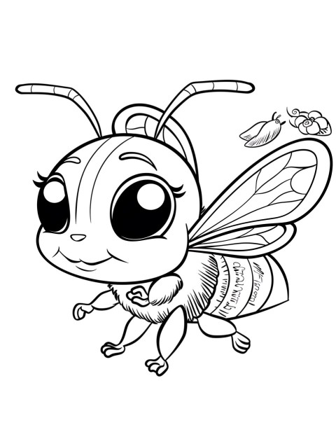 Cute Bee Coloring Book Pages Simple Hand Drawn Animal illustration Line Art Outline Black and White (33)