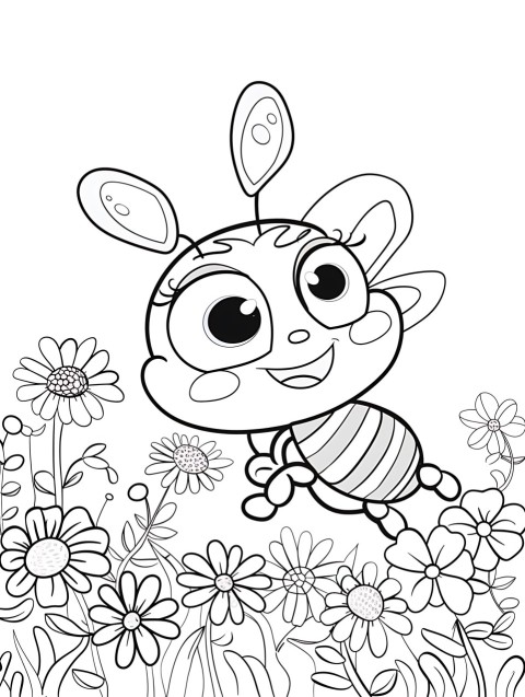 Cute Bee Coloring Book Pages Simple Hand Drawn Animal illustration Line Art Outline Black and White (26)