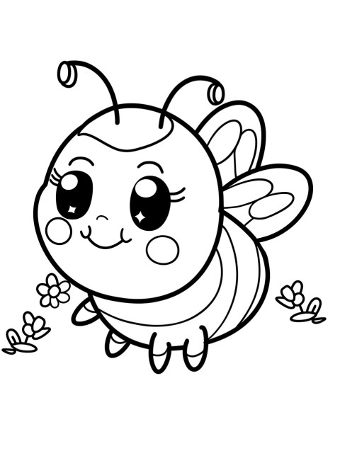 Cute Bee Coloring Book Pages Simple Hand Drawn Animal illustration Line Art Outline Black and White (90)