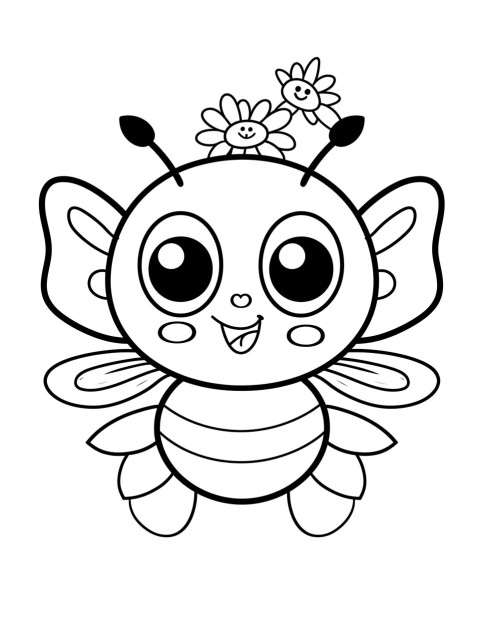Cute Bee Coloring Book Pages Simple Hand Drawn Animal illustration Line Art Outline Black and White (55)