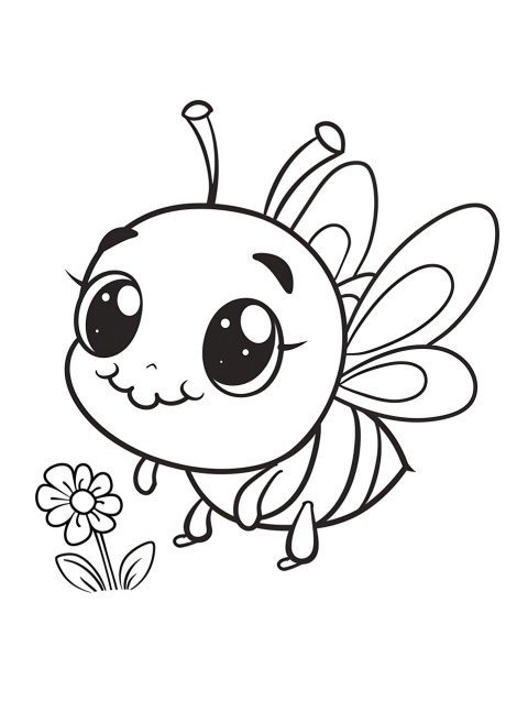 Cute Bee Coloring Book Pages Simple Hand Drawn Animal illustration Line Art Outline Black and White (58)