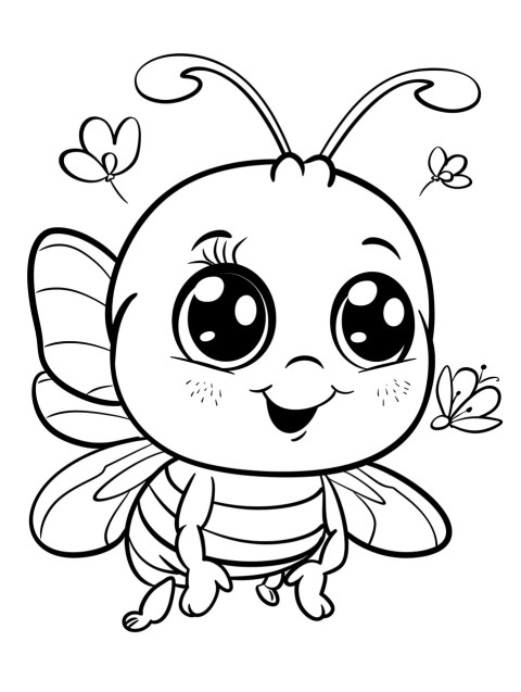 Cute Bee Coloring Book Pages Simple Hand Drawn Animal illustration Line Art Outline Black and White (73)