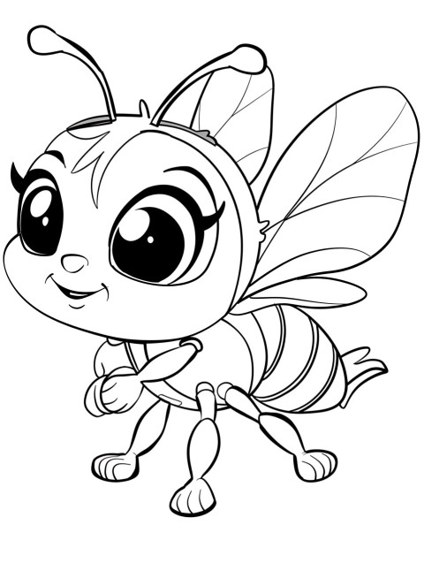 Cute Bee Coloring Book Pages Simple Hand Drawn Animal illustration Line Art Outline Black and White (52)