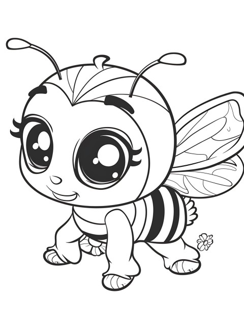 Cute Bee Coloring Book Pages Simple Hand Drawn Animal illustration Line Art Outline Black and White (60)