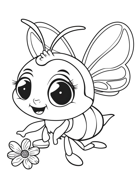 Cute Bee Coloring Book Pages Simple Hand Drawn Animal illustration Line Art Outline Black and White (75)