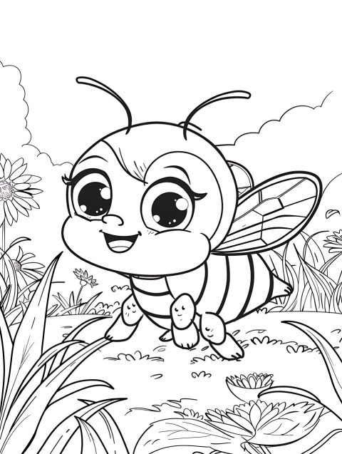 Cute Bee Coloring Book Pages Simple Hand Drawn Animal illustration Line Art Outline Black and White (99)