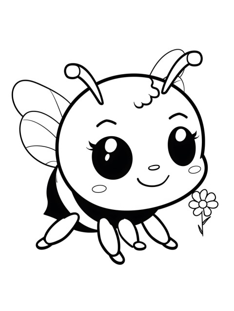 Cute Bee Coloring Book Pages Simple Hand Drawn Animal illustration Line Art Outline Black and White (101)
