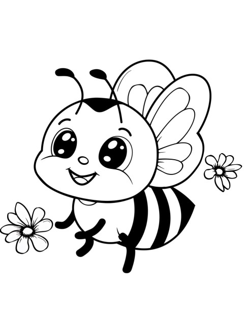 Cute Bee Coloring Book Pages Simple Hand Drawn Animal illustration Line Art Outline Black and White (149)