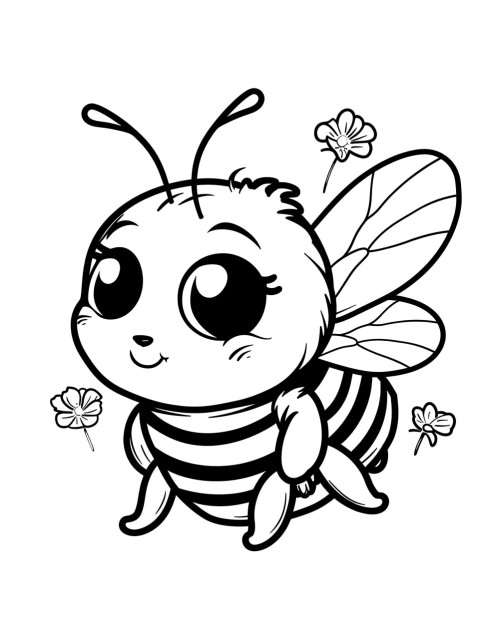 Cute Bee Coloring Book Pages Simple Hand Drawn Animal illustration Line Art Outline Black and White (126)
