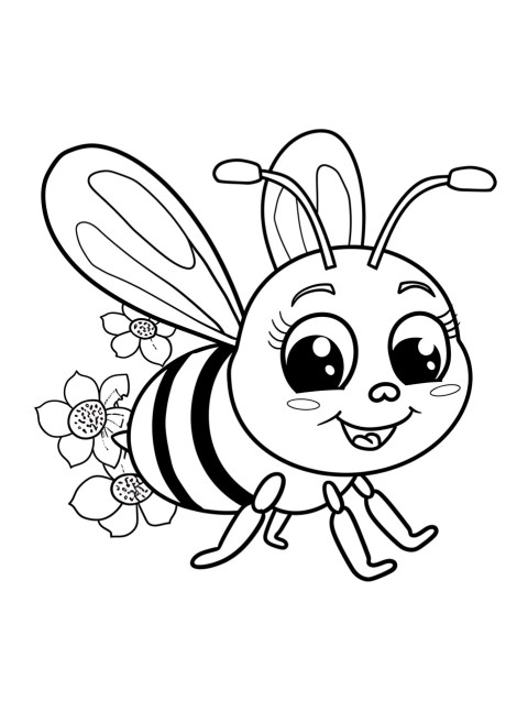 Cute Bee Coloring Book Pages Simple Hand Drawn Animal illustration Line Art Outline Black and White (108)