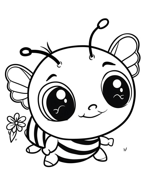 Cute Bee Coloring Book Pages Simple Hand Drawn Animal illustration Line Art Outline Black and White (115)