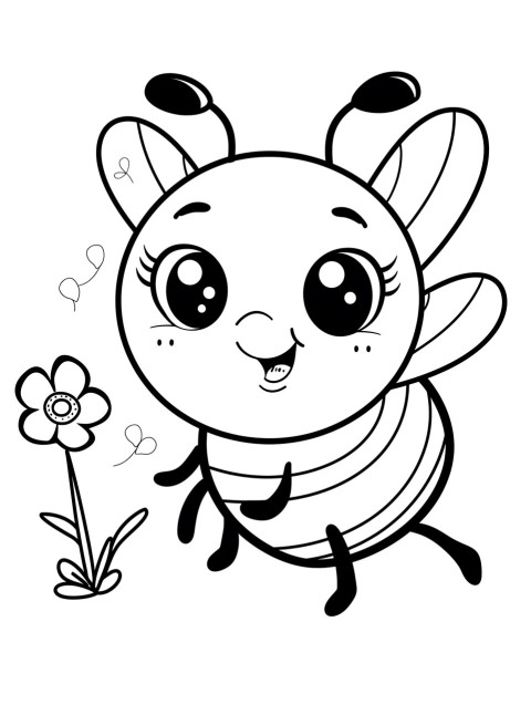 Cute Bee Coloring Book Pages Simple Hand Drawn Animal illustration Line Art Outline Black and White (151)