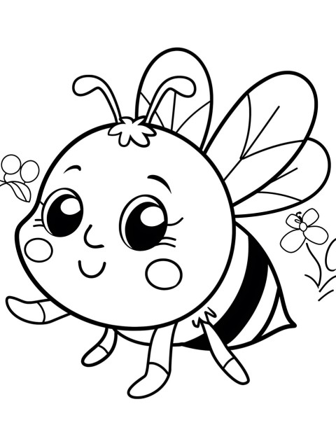 Cute Bee Coloring Book Pages Simple Hand Drawn Animal illustration Line Art Outline Black and White (128)