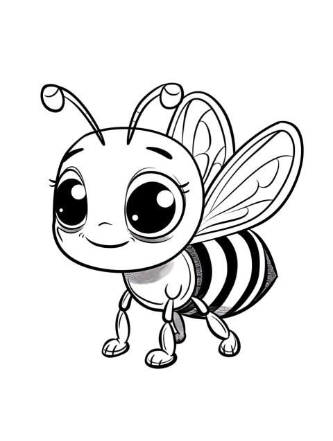 Cute Bee Coloring Book Pages Simple Hand Drawn Animal illustration Line Art Outline Black and White (113)