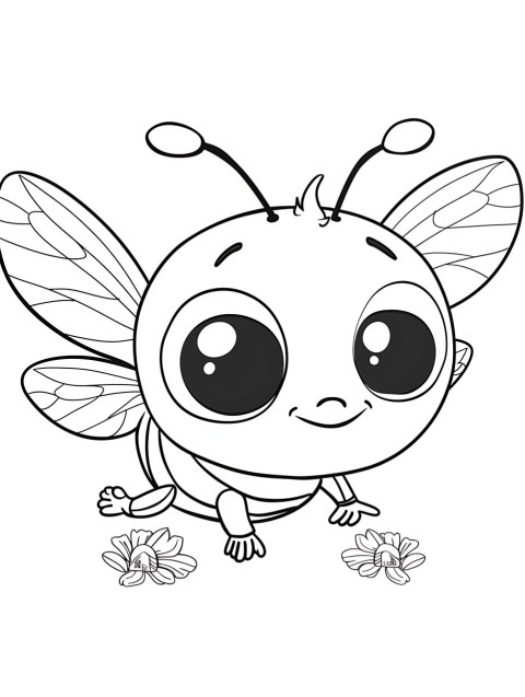 Cute Bee Coloring Book Pages Simple Hand Drawn Animal illustration Line Art Outline Black and White (105)