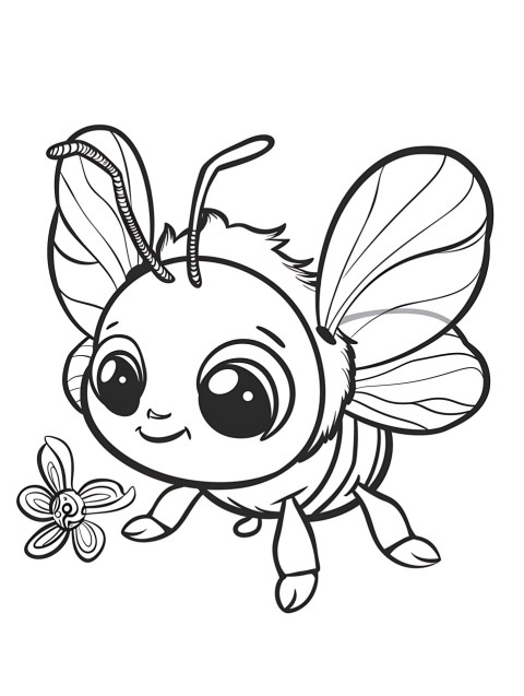 Cute Bee Coloring Book Pages Simple Hand Drawn Animal illustration Line Art Outline Black and White (137)
