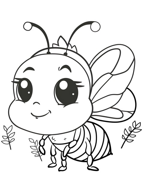 Cute Bee Coloring Book Pages Simple Hand Drawn Animal illustration Line Art Outline Black and White (111)