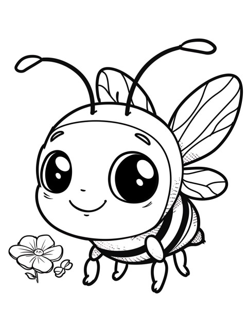 Cute Bee Coloring Book Pages Simple Hand Drawn Animal illustration Line Art Outline Black and White (141)