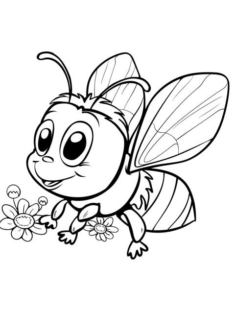 Cute Bee Coloring Book Pages Simple Hand Drawn Animal illustration Line Art Outline Black and White (120)