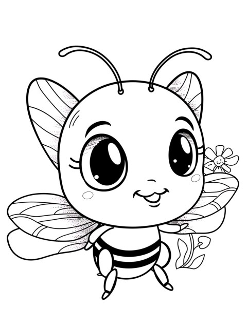 Cute Bee Coloring Book Pages Simple Hand Drawn Animal illustration Line Art Outline Black and White (130)