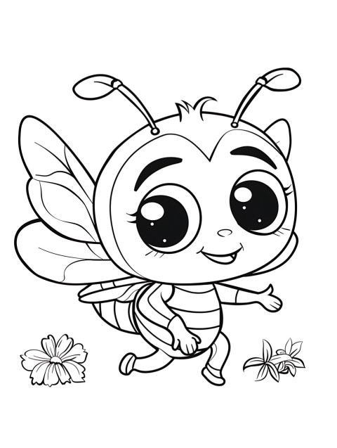 Cute Bee Coloring Book Pages Simple Hand Drawn Animal illustration Line Art Outline Black and White (142)